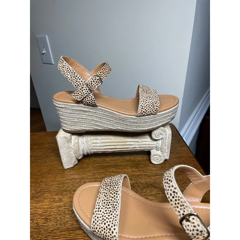 J.Crew Coastal Cowgirl Cheetah Calf Espadrilles Platform Sandals Sz 10 Boho Chic